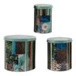 Yuva Decorative Box Set of 3- Animal Motifs and Stripes- Green Tin Metal