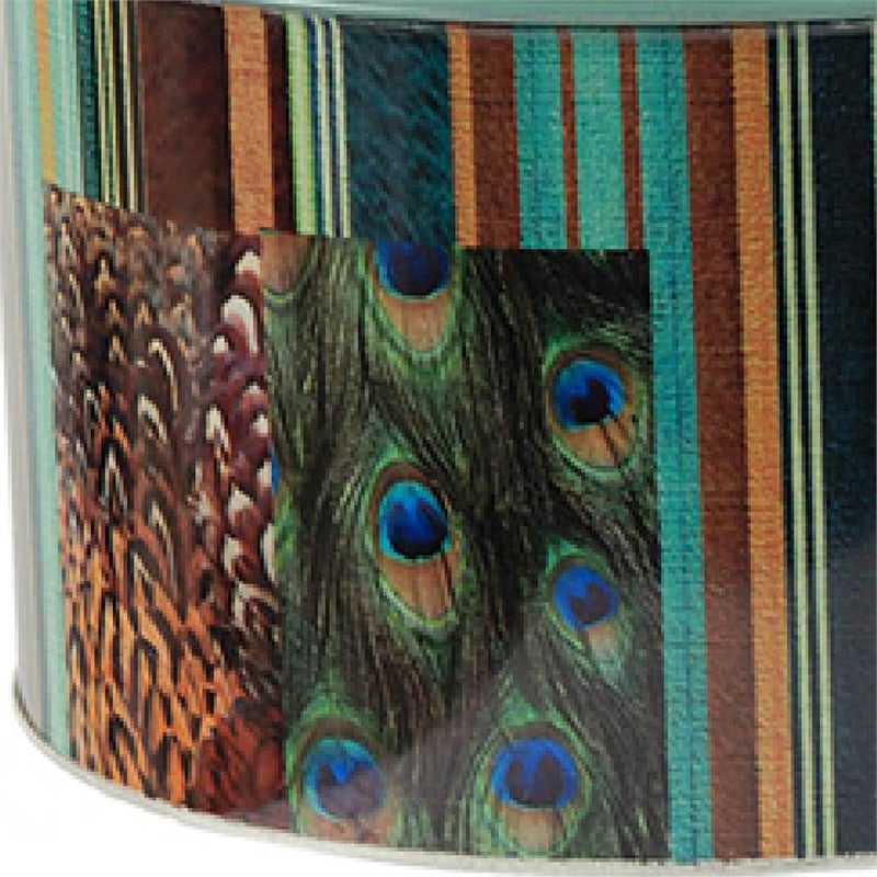 Yuva Decorative Box Set of 3- Animal Motifs and Stripes- Green Metal Tin