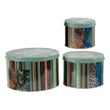 Yuva Decorative Box Set of 3- Animal Motifs and Stripes- Green Metal Tin