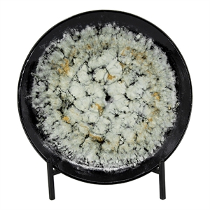 Decorative Charger Plate with Stand- Black and White Ceramic- 18 Inch
