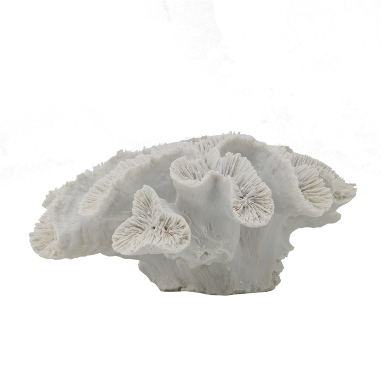 Decorative Coral Sculpture Tabletop Decor- 9 Inch White Polyresin