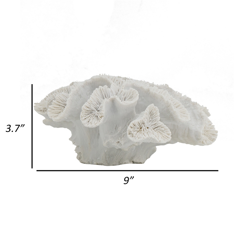 Decorative Coral Sculpture Tabletop Decor- 9 Inch White Polyresin