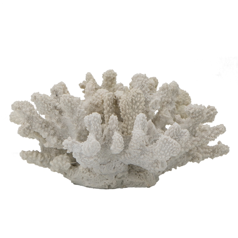 Coastal Decorative Faux Coral Sculpture- Realistic- 8 Inch White Polyresin