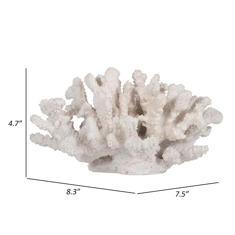 Coastal Decorative Faux Coral Sculpture- Realistic- 8 Inch White Polyresin