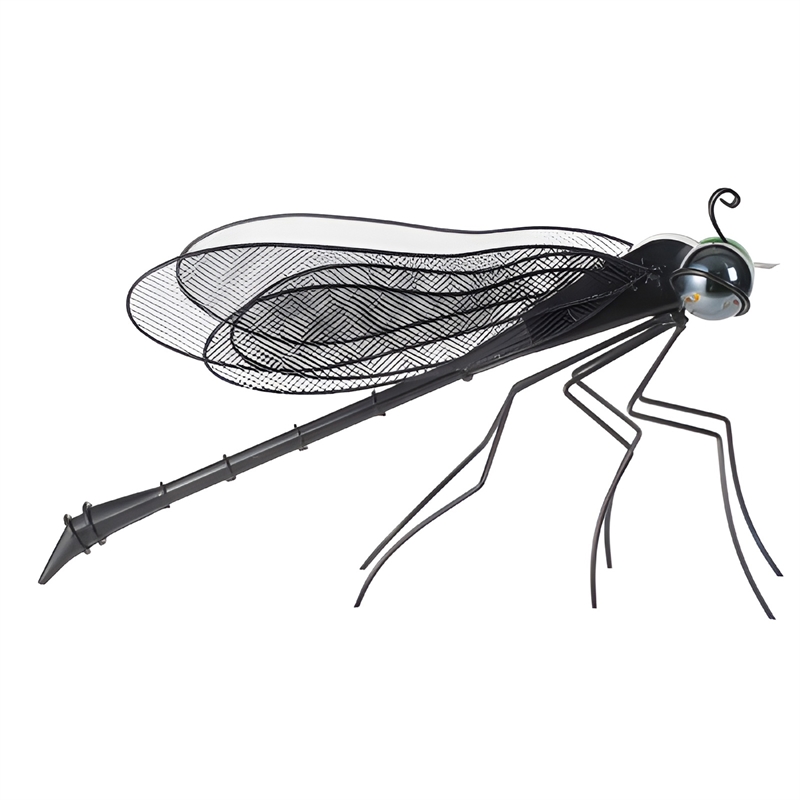 Decorative Dragonfly Garden Accent with Solar Lights- Black Iron Frame