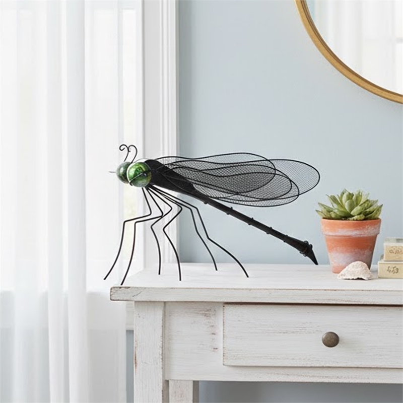 Decorative Dragonfly Garden Accent with Solar Lights- Black Iron Frame