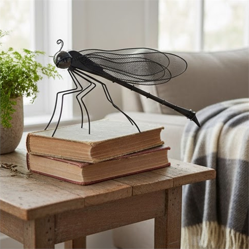 Decorative Dragonfly Garden Accent with Solar Lights- Black Iron Frame