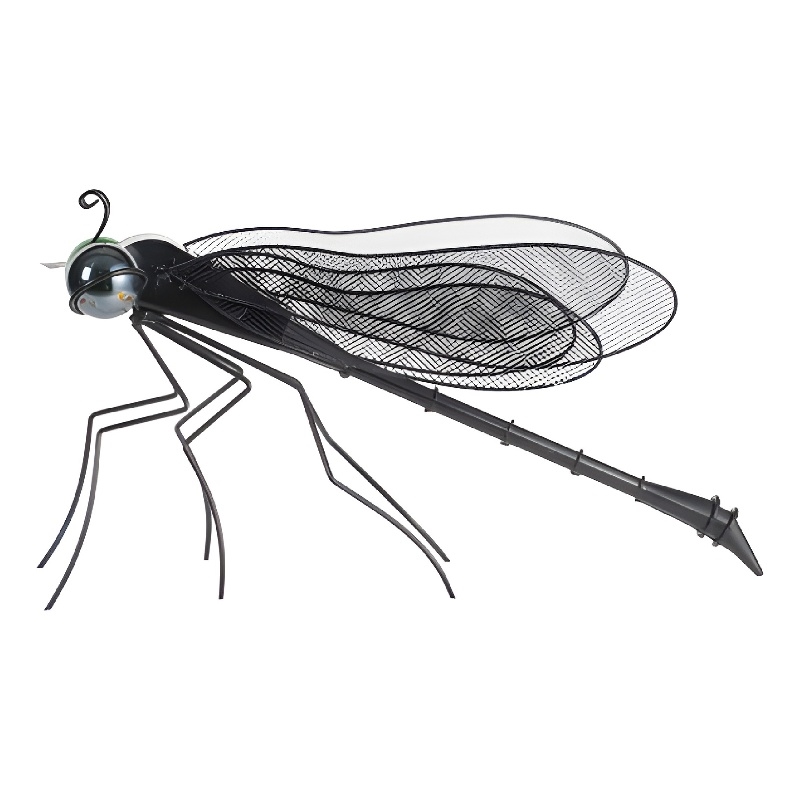 Decorative Dragonfly Garden Accent with Solar Lights- Black Iron Frame