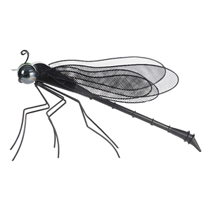 Decorative Dragonfly Garden Accent with Solar Lights- Black Iron Frame