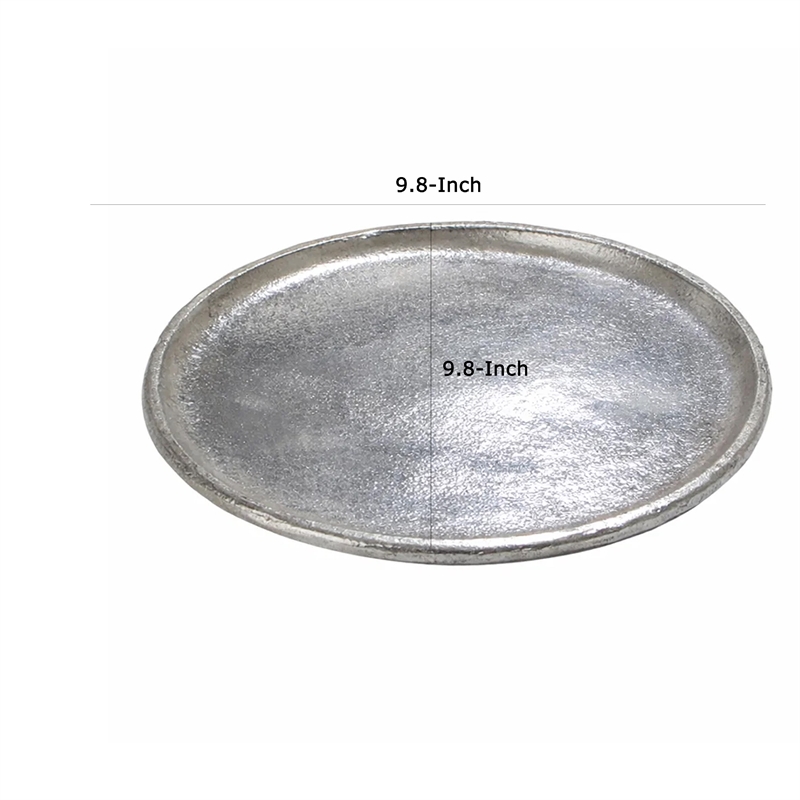 Decorative Plate- Rustic Textured Distress Silver Aluminum 10 Inch Round