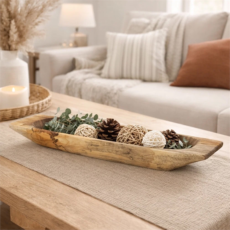 Mepo Display Serving Accent Tray- 19 Inch Natural Brown Teak Wood