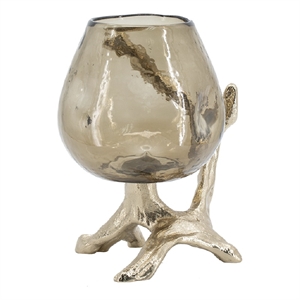 Dyna Decorative Candle Holder- Branch Base- Aluminum- Gold Glass 10 Inch
