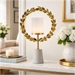 Gigi Candle Holder- Marble Base- Gold Leaf Wreath Ring- White Glass 20 Inch