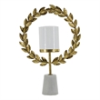Gigi Candle Holder- Marble Base- Gold Leaf Wreath Ring- White Glass 20 Inch