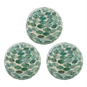 Sunny Decorative Ball Set of 3- Capiz Shell Details- Green Ceramic 12 Inch