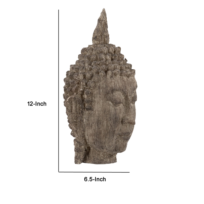 Reva Meditating Buddha Head Sculpture- Rustic Distressed Brown 12 Inch