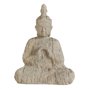 Meditating Buddha Sculpture- Weathered Stone-Look Cream Polyresin 17 Inch