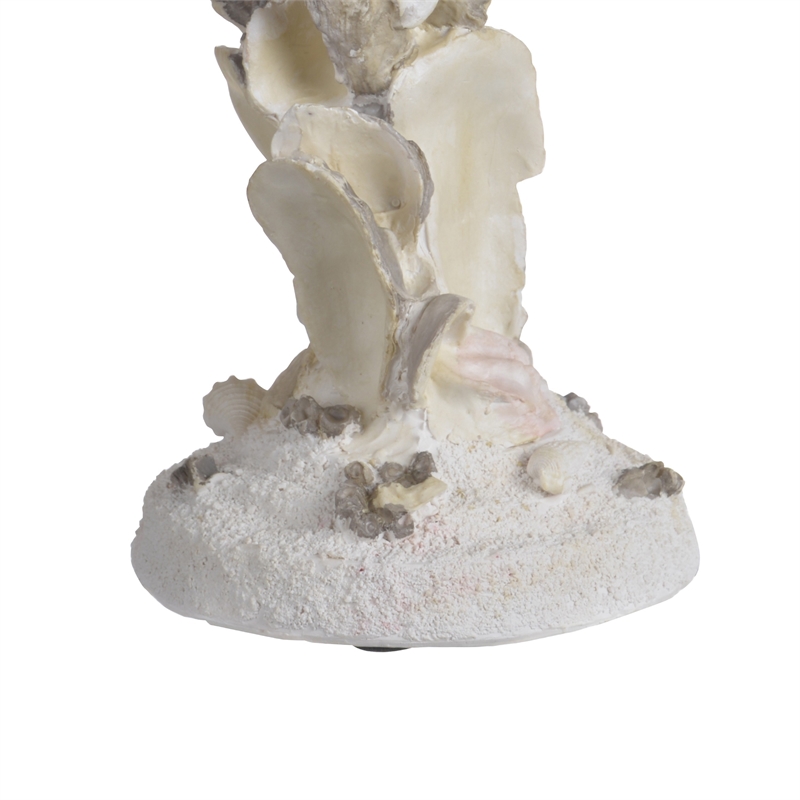Pillar Candle Holder- Oyster Design 14 Inch Tall Coastal White Polyresin