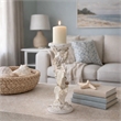Pillar Candle Holder- Oyster Design 14 Inch Tall Coastal White Polyresin