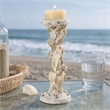 Pillar Candle Holder- Oyster Design 14 Inch Tall Coastal White Polyresin