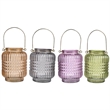 Aly Colorful Candle Holder Set of 4- Cut Glass Jars with Iron Handles