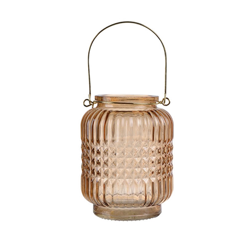 Aly Colorful Candle Holder Set of 4- Cut Glass Jars with Iron Handles