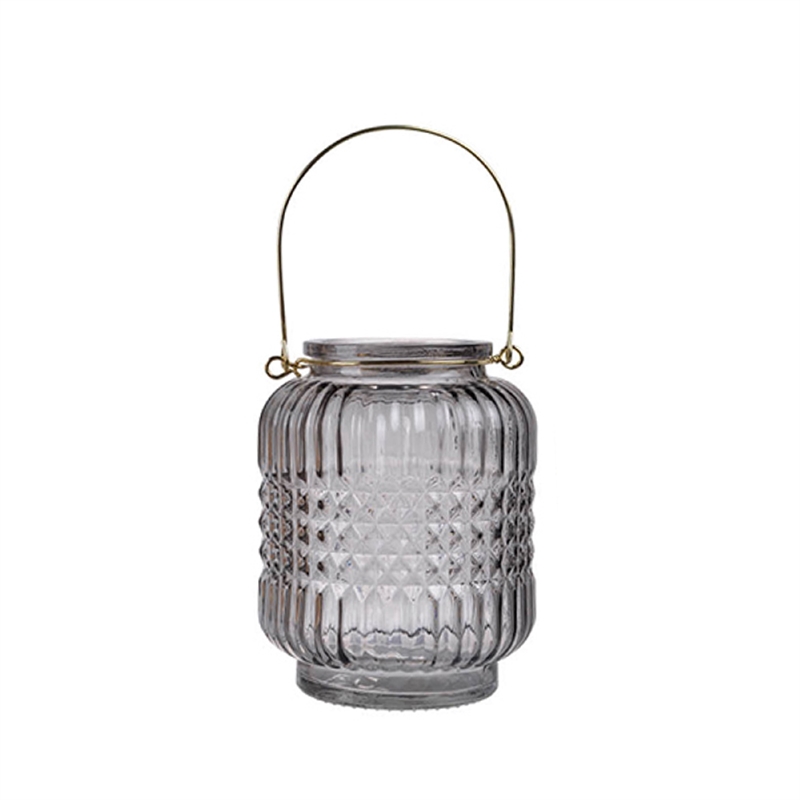 Aly Colorful Candle Holder Set of 4- Cut Glass Jars with Iron Handles