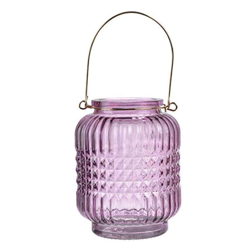 Aly Colorful Candle Holder Set of 4- Cut Glass Jars with Iron Handles