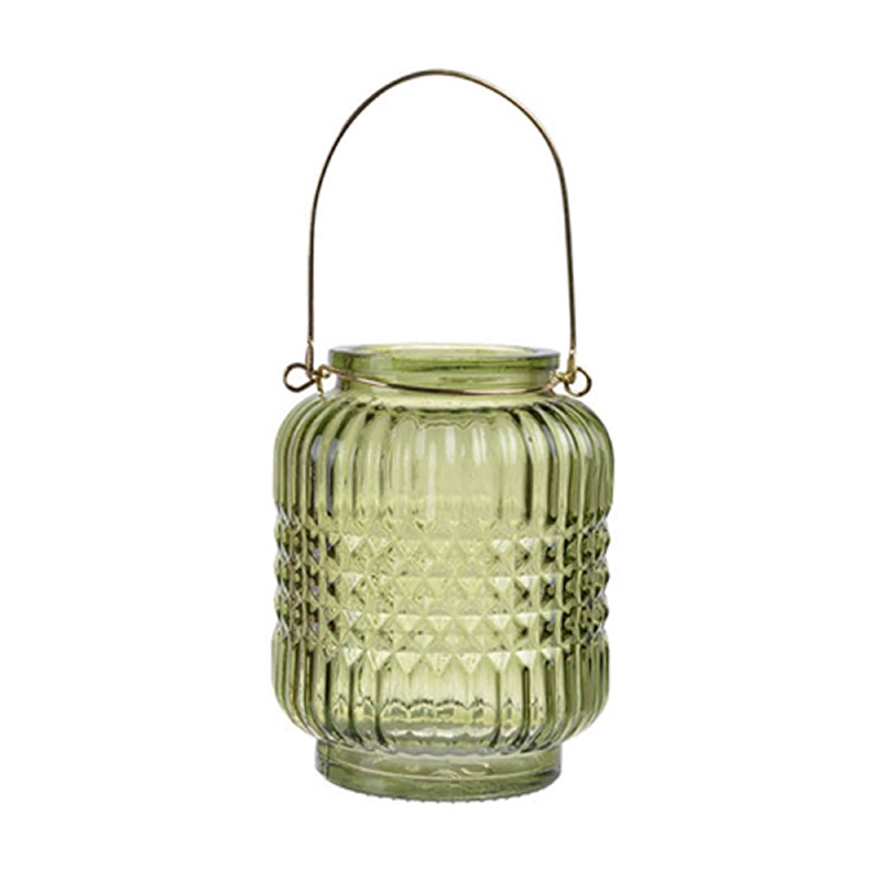 Aly Colorful Candle Holder Set of 4- Cut Glass Jars with Iron Handles