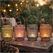 Aly Colorful Candle Holder Set of 4- Cut Glass Jars with Iron Handles