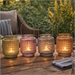 Aly Colorful Candle Holder Set of 4- Cut Glass Jars with Iron Handles