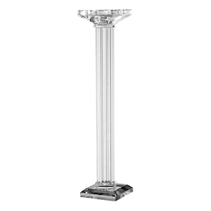 Pillar Candle Holder- 17 Inch Tall Fluted Clear Glass- Classic Square Base