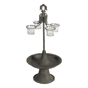 Fia Votive Candle Holder 4 Glass Cups- Black Metal Base with Finial Top