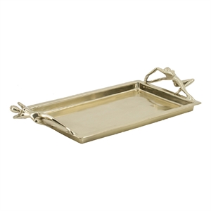 Decorative Tray- Vintage Figural Handles- Polished Gold Aluminum 25 Inch