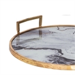 Set of 2 Decorative Trays with Handles- Black White Faux Marble Print- Gold
