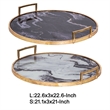 Set of 2 Decorative Trays with Handles- Black White Faux Marble Print- Gold