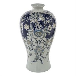Rayn Decorative Urn- Blue White Chinoiserie Art- 24 Inch Porcelain