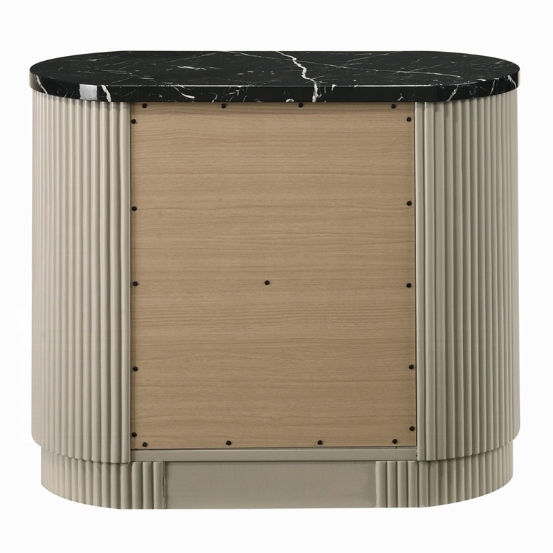 Trex Nightstand- 2 Reeded Drawers with Black Faux Marble Oval Top- Beige