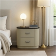 Trex Nightstand- 2 Reeded Drawers with Black Faux Marble Oval Top- Beige