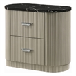 Trex Nightstand- 2 Reeded Drawers with Black Faux Marble Oval Top- Beige