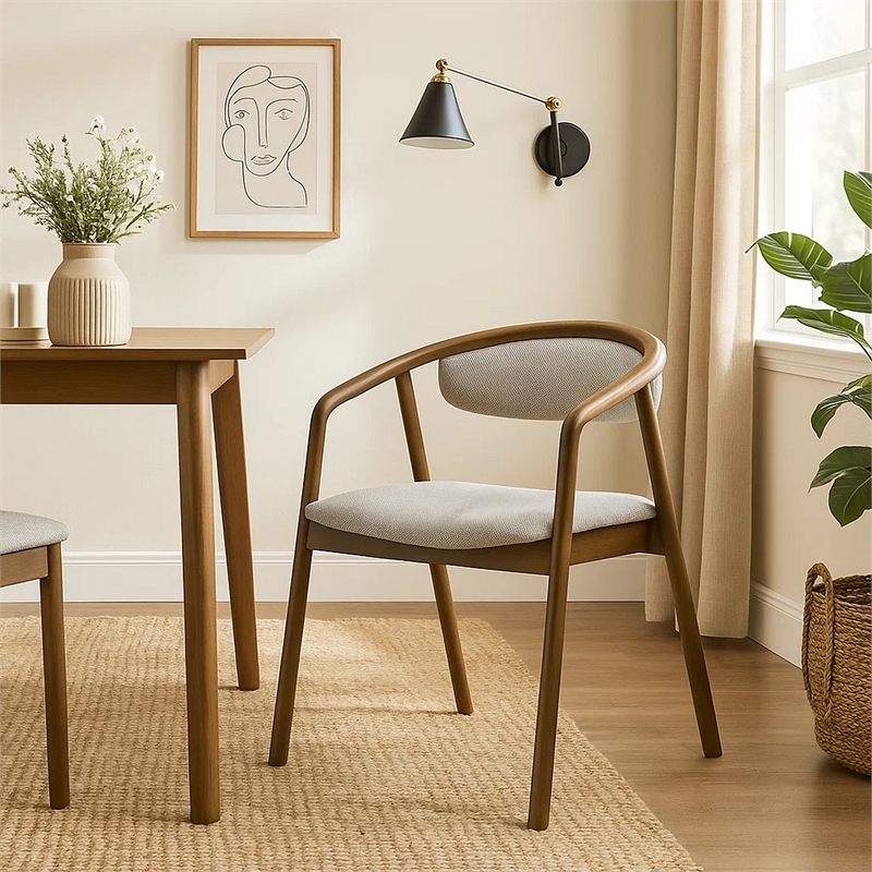 Lina Dining Side Chair- Gray Chenille Seat and Back- Walnut Brown Wood