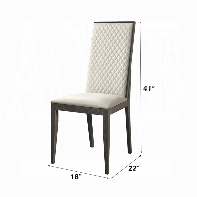 Veny Dining Side Chair Set of 2- Quilted Gray Synthetic Leather Back