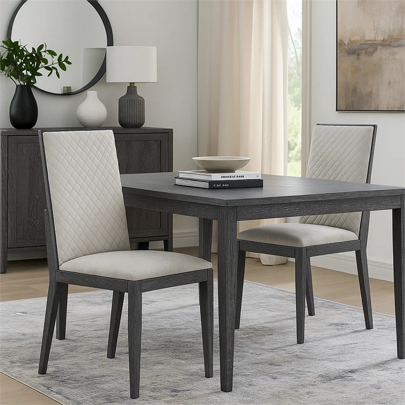 Veny Dining Side Chair Set of 2- Quilted Gray Synthetic Leather Back