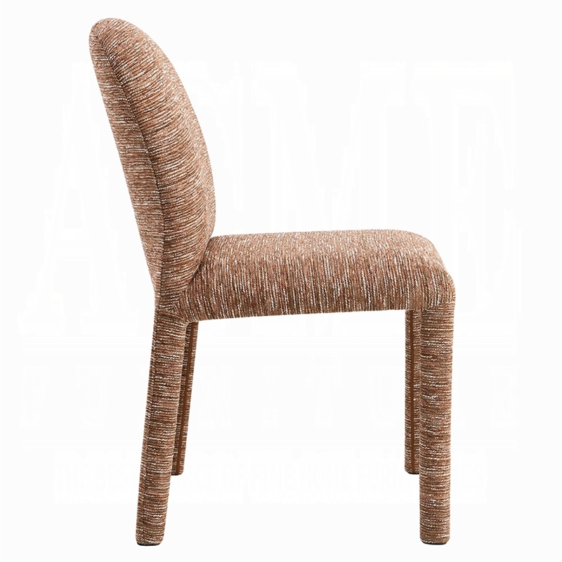 Ladi Dining Side Chair Set of 2- Brown Chenille Padded Seat and Back
