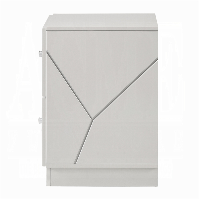 Esy Nightstand- 2 Drawers with Crystal Knobs- White Carved Pattern