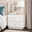 Esy Nightstand- 2 Drawers with Crystal Knobs- White Carved Pattern
