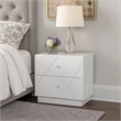 Esy Nightstand- 2 Drawers with Crystal Knobs- White Carved Pattern