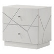 Esy Nightstand- 2 Drawers with Crystal Knobs- White Carved Pattern