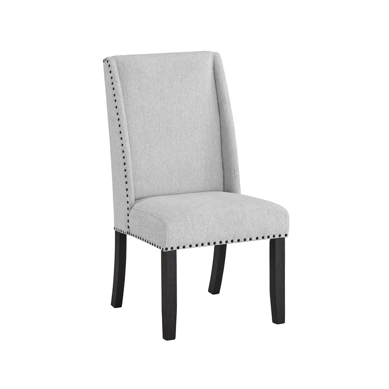 Vinz Dining Side Chair Set of 2- Light Gray Cotton Polyester- Black Legs