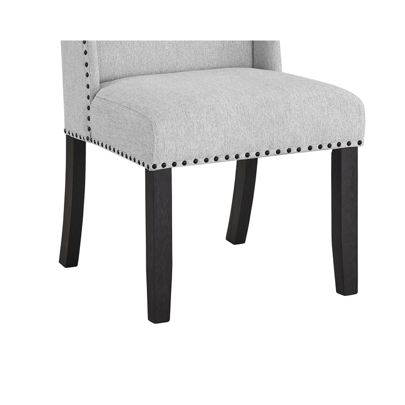 Vinz Dining Side Chair Set of 2- Light Gray Cotton Polyester- Black Legs